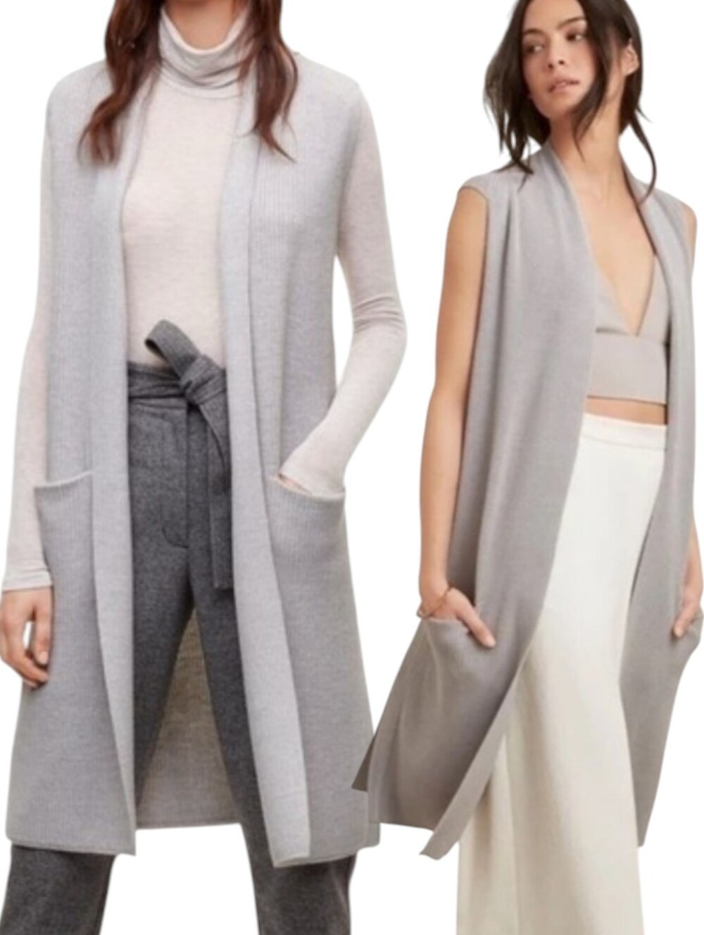 Wilfred Sleeveless Long Cardigan Long Vest Light Heather Grey S
